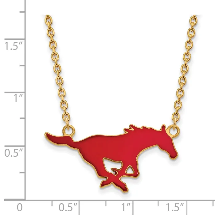 TreasureFineJewelers Necklaces Sterling Silver Goldplated Southern Methodist University Mustang Large Enameled Pendant 18 inch Necklace