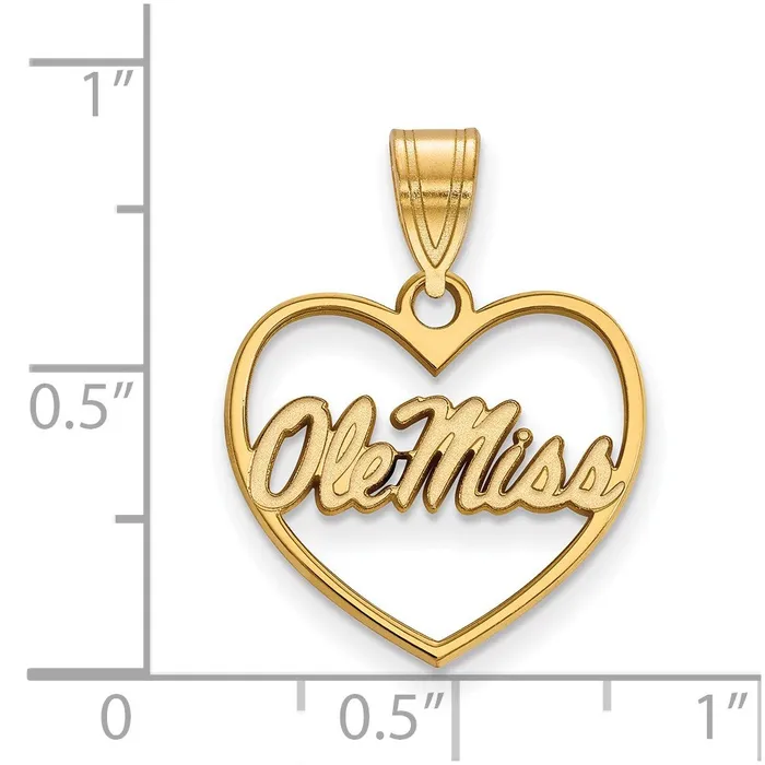 TreasureFineJewelers Necklaces Sterling Silver Goldplated University of Mississippi Ole Miss Heart Pendant