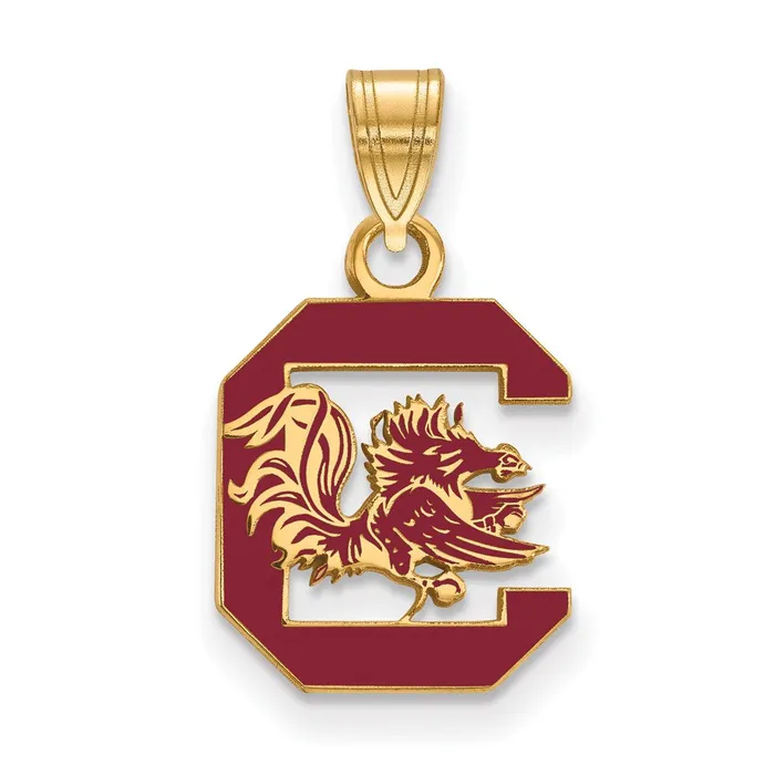 TreasureFineJewelers Necklaces Sterling Silver Goldplated University of South Carolina Medium Enameled Pendant TreasureFineJewelers Necklaces Sterling Silver Goldplated University of South Carolina Medium Enameled Pendant
