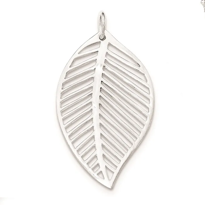 TreasureFineJewelers Necklaces Sterling Silver Leaf Pendant