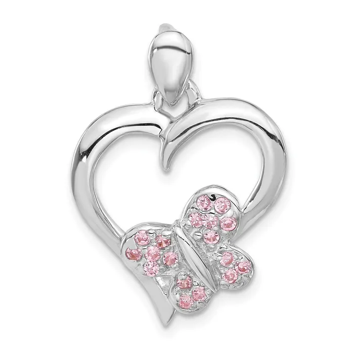 TreasureFineJewelers Necklaces Sterling Silver Pink CZ Butterfly Heart Pendant TreasureFineJewelers Necklaces Sterling Silver Pink CZ Butterfly Heart Pendant