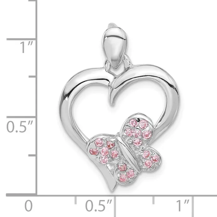 TreasureFineJewelers Necklaces Sterling Silver Pink CZ Butterfly Heart Pendant