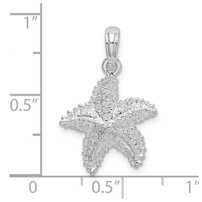 TreasureFineJewelers Necklaces Sterling Silver Polished Beaded Starfish Pendant