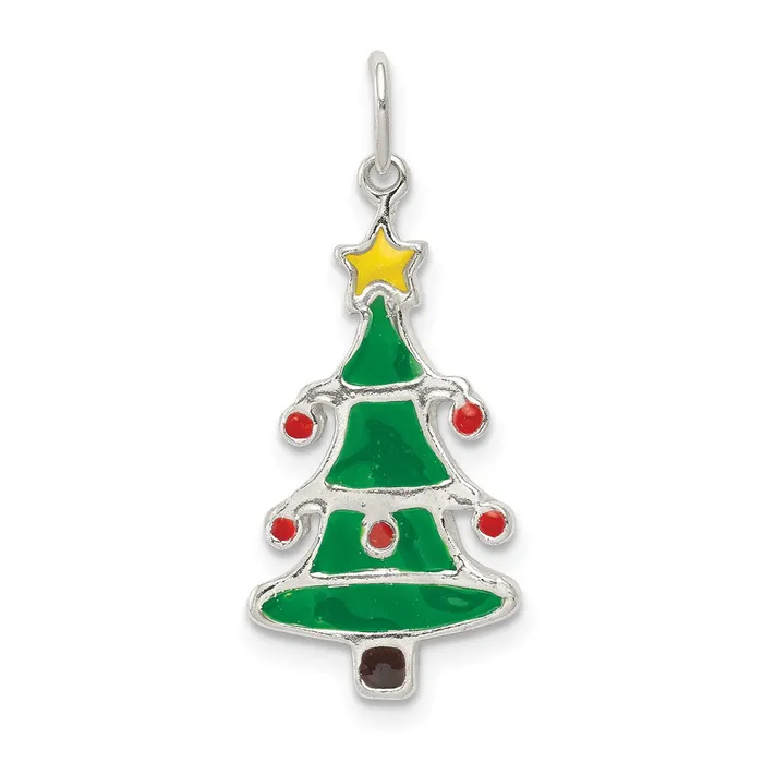 TreasureFineJewelers Necklaces Sterling Silver Polished Enamel Christmas Tree Pendant TreasureFineJewelers Necklaces Sterling Silver Polished Enamel Christmas Tree Pendant