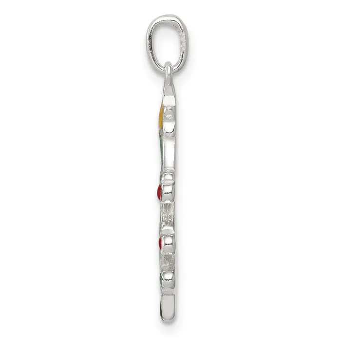 TreasureFineJewelers Necklaces Sterling Silver Polished Enamel Christmas Tree Pendant