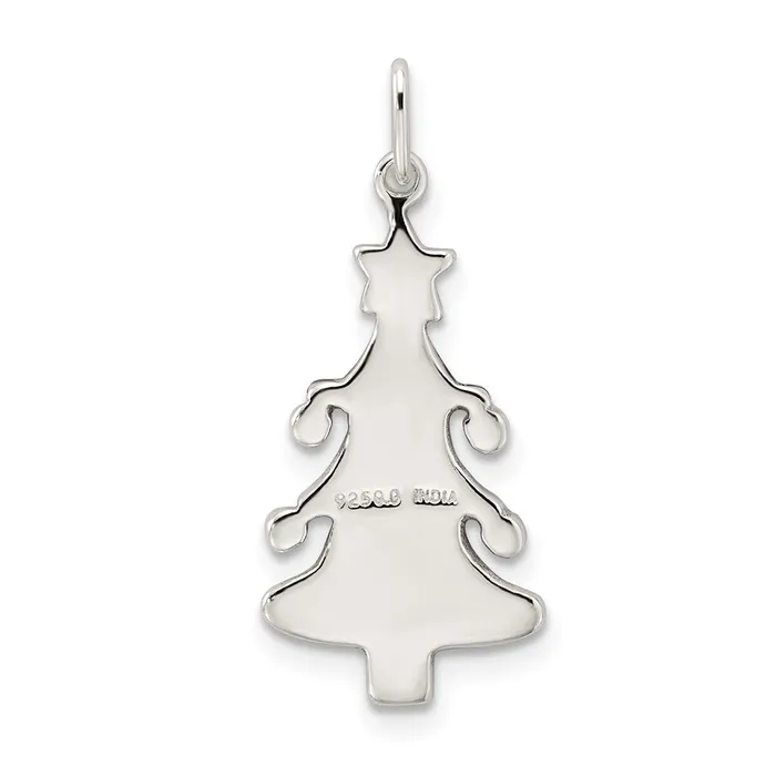 TreasureFineJewelers Necklaces Sterling Silver Polished Enamel Christmas Tree Pendant