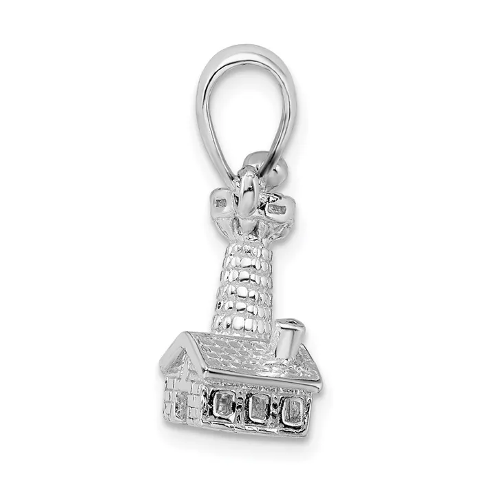 TreasureFineJewelers Necklaces Sterling Silver PolishedTextured 3D Lighthouse Pendant