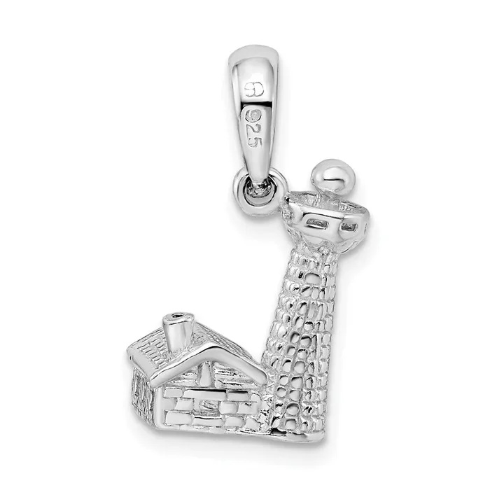 TreasureFineJewelers Necklaces Sterling Silver PolishedTextured 3D Lighthouse Pendant