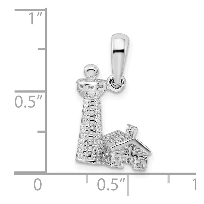 TreasureFineJewelers Necklaces Sterling Silver PolishedTextured 3D Lighthouse Pendant