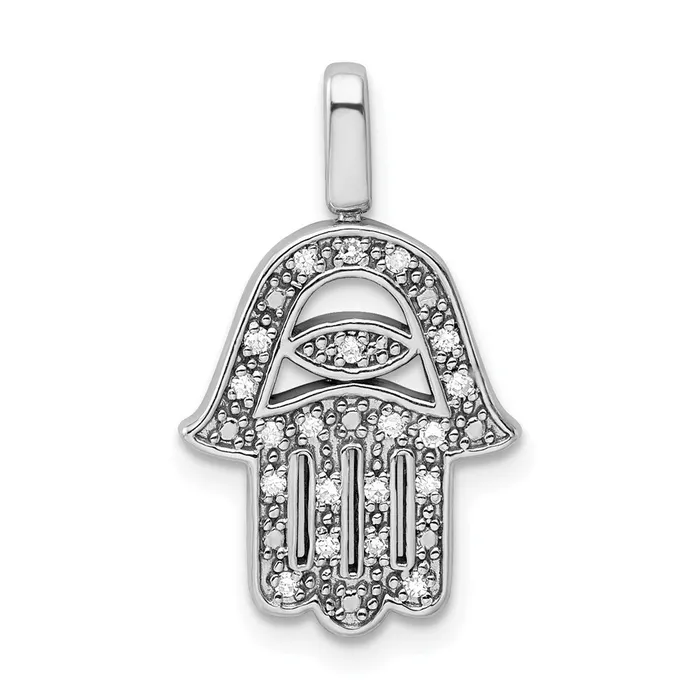 TreasureFineJewelers Necklaces Sterling Silver Rhodium 02ct Blk Wht Dia Reverible Hamsa Pendant TreasureFineJewelers Necklaces Sterling Silver Rhodium 02ct Blk Wht Dia Reverible Hamsa Pendant