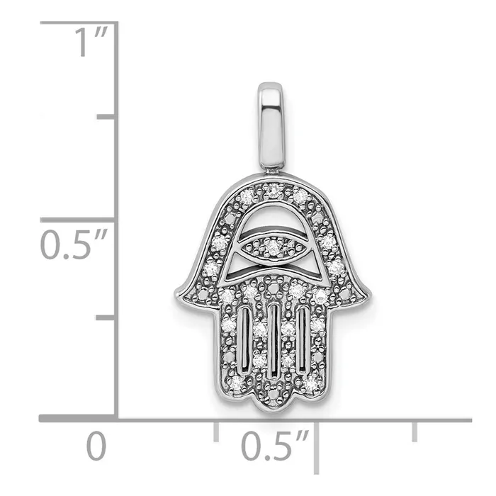TreasureFineJewelers Necklaces Sterling Silver Rhodium 02ct Blk Wht Dia Reverible Hamsa Pendant