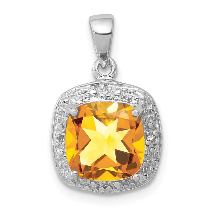 TreasureFineJewelers Necklaces Sterling Silver Rhodium Citrine Diamond Pendant TreasureFineJewelers Necklaces Sterling Silver Rhodium Citrine Diamond Pendant