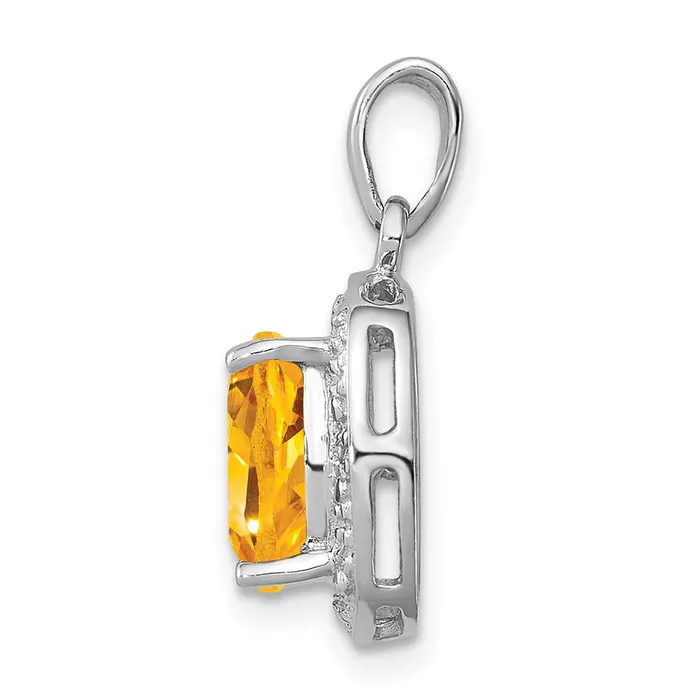 TreasureFineJewelers Necklaces Sterling Silver Rhodium Citrine Diamond Pendant