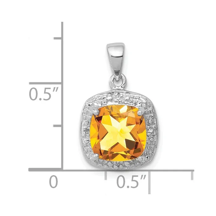 TreasureFineJewelers Necklaces Sterling Silver Rhodium Citrine Diamond Pendant