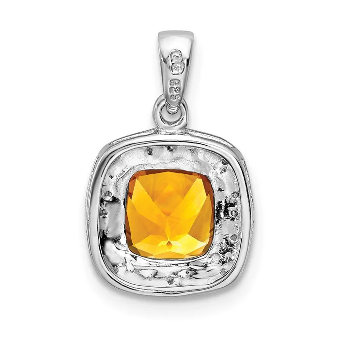 TreasureFineJewelers Necklaces Sterling Silver Rhodium Citrine Diamond Pendant