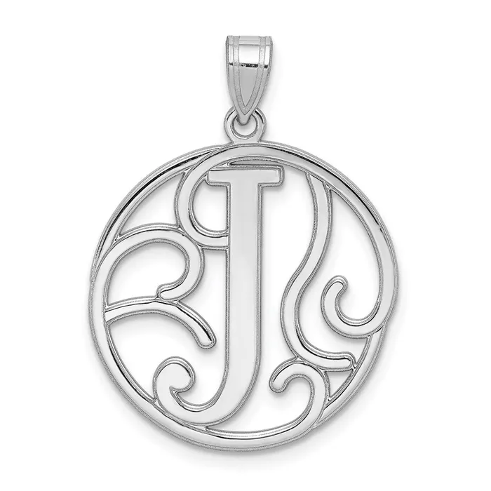 TreasureFineJewelers Necklaces Sterling Silver Rhodiumplated Fancy Script Letter J Initial Pendant TreasureFineJewelers Necklaces Sterling Silver Rhodiumplated Fancy Script Letter J Initial Pendant
