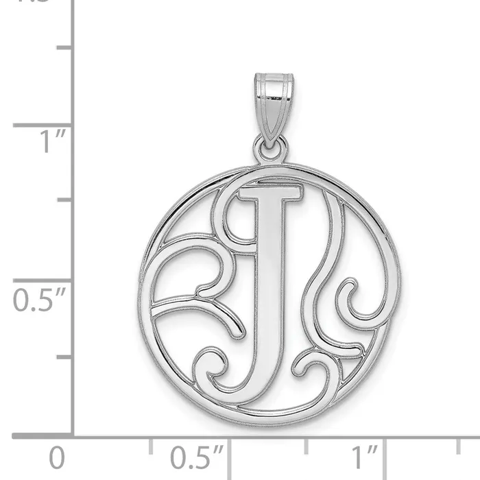 TreasureFineJewelers Necklaces Sterling Silver Rhodiumplated Fancy Script Letter J Initial Pendant