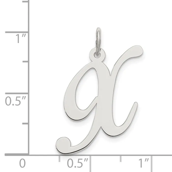 TreasureFineJewelers Necklaces Sterling Silver Rhodiumplated Fancy Script Letter X Initial Charm