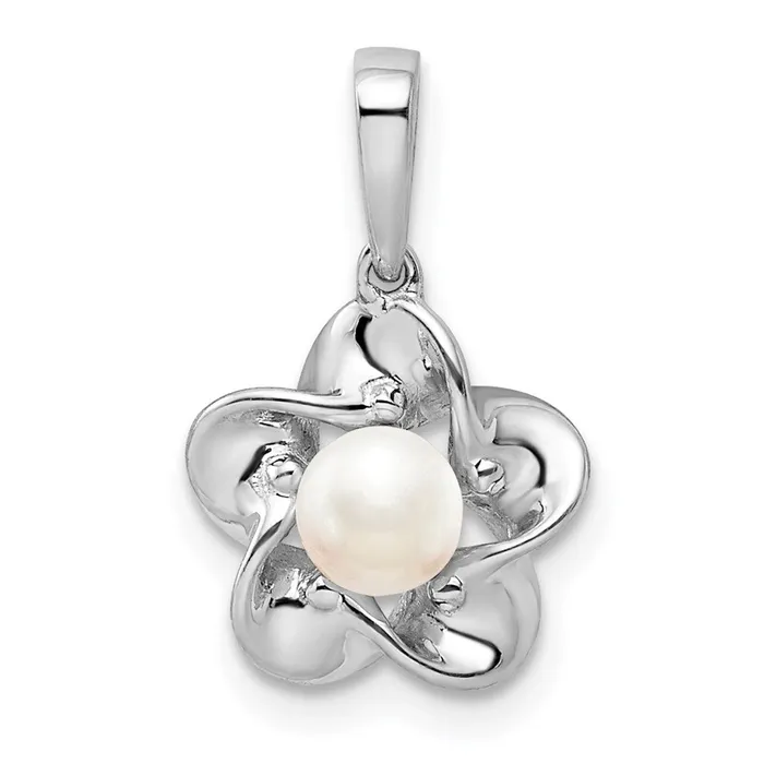 TreasureFineJewelers Necklaces Sterling Silver Rhodiumplated Floral FWC Pearl Pendant TreasureFineJewelers Necklaces Sterling Silver Rhodiumplated Floral FWC Pearl Pendant