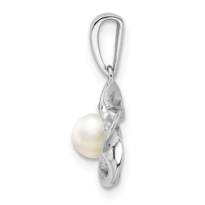 TreasureFineJewelers Necklaces Sterling Silver Rhodiumplated Floral FWC Pearl Pendant