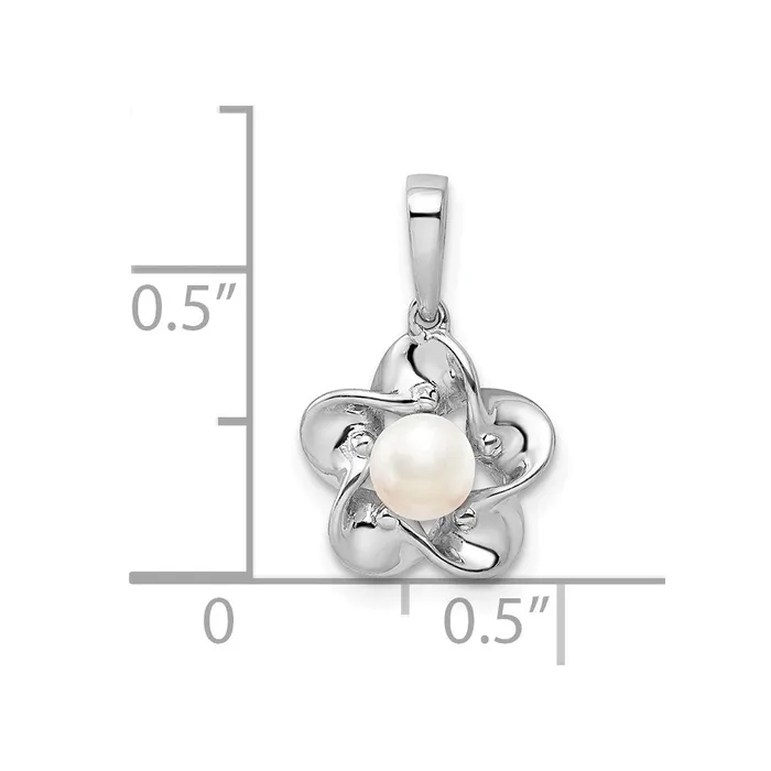 TreasureFineJewelers Necklaces Sterling Silver Rhodiumplated Floral FWC Pearl Pendant