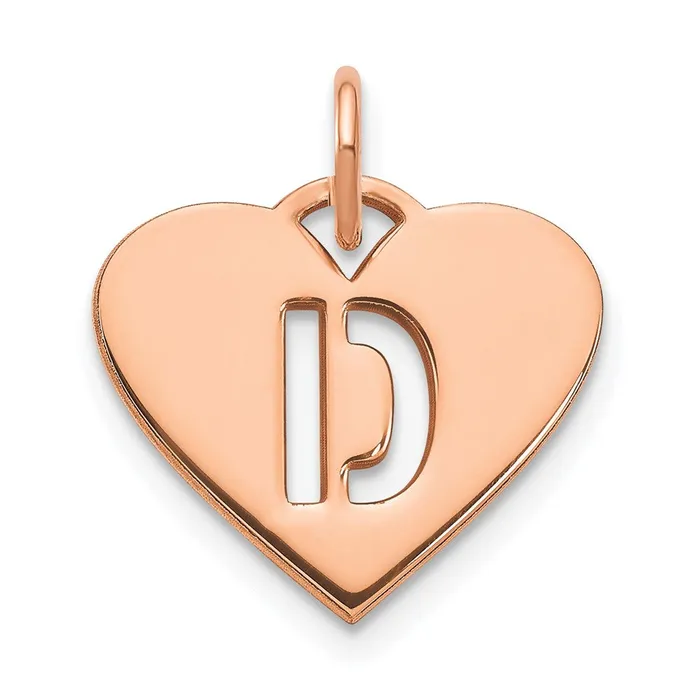 TreasureFineJewelers Necklaces Sterling Silver Roseplated Heart Letter D Initial Charm
