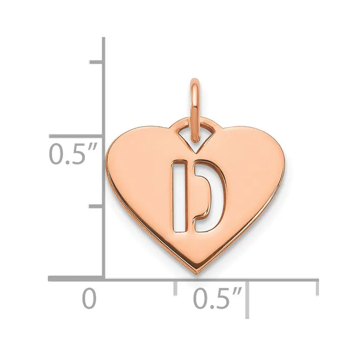 TreasureFineJewelers Necklaces Sterling Silver Roseplated Heart Letter D Initial Charm