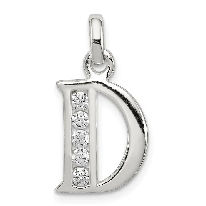 TreasureFineJewelers Necklaces Sterling Silver White CZ Letter D Initial Pendant TreasureFineJewelers Necklaces Sterling Silver White CZ Letter D Initial Pendant