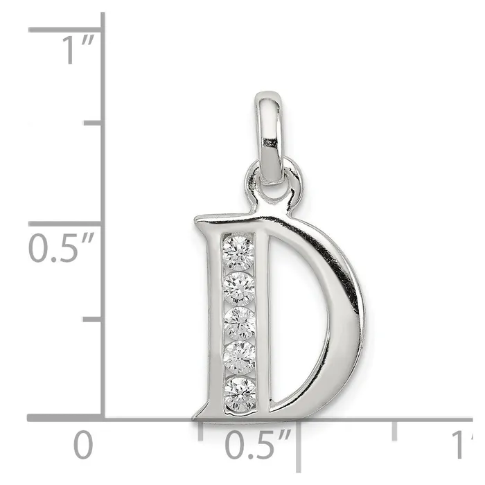 TreasureFineJewelers Necklaces Sterling Silver White CZ Letter D Initial Pendant