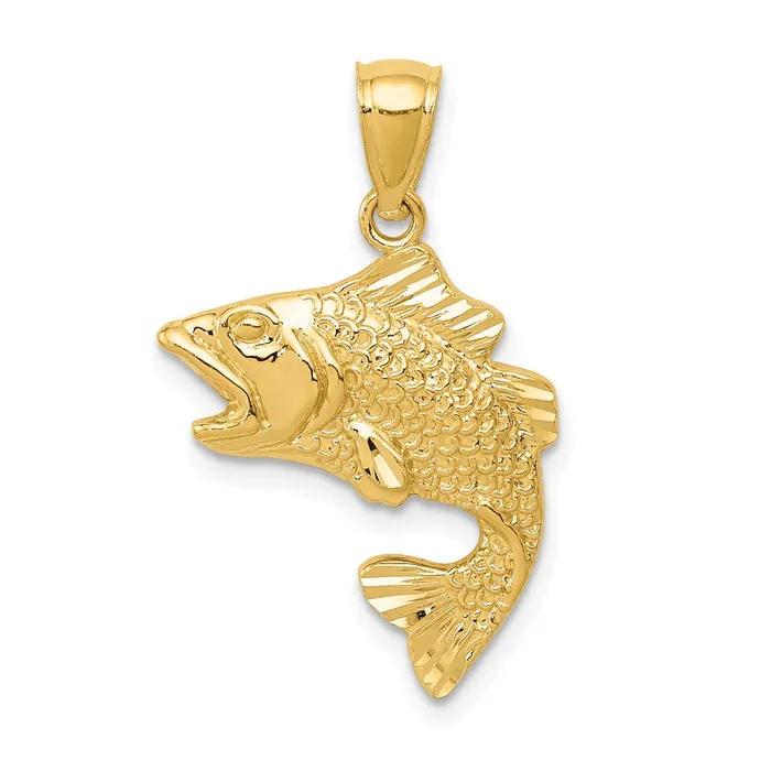 TreasureFineJewelers PreStyled Sets 14k Gold Polished Textured Bass Pendant