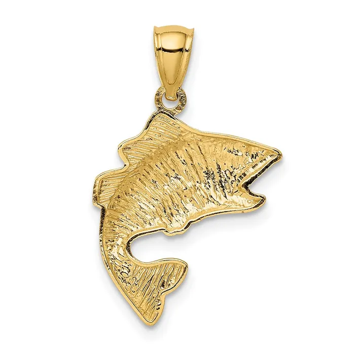 TreasureFineJewelers PreStyled Sets 14k Gold Polished Textured Bass Pendant