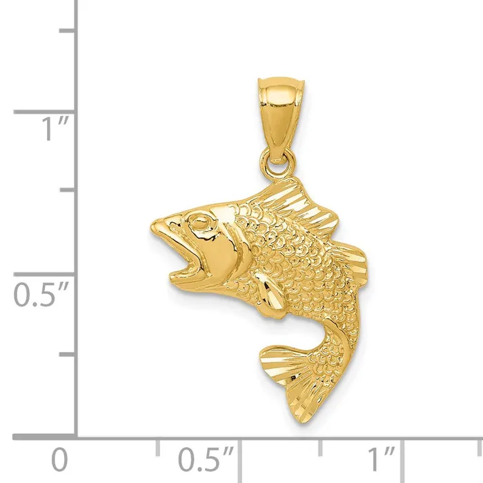 TreasureFineJewelers PreStyled Sets 14k Gold Polished Textured Bass Pendant