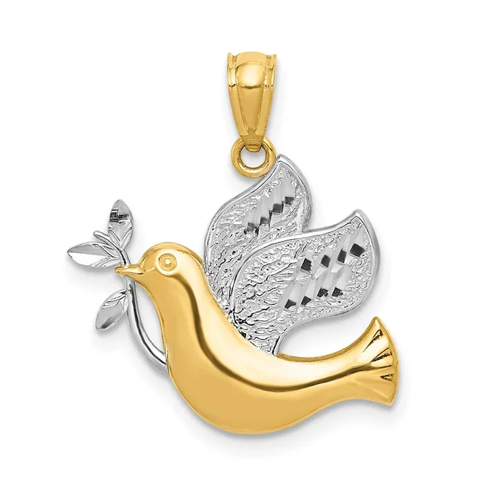TreasureFineJewelers PreStyled Sets 14k Yellow Gold Rhodium wRhodium Peace Dove Pendant