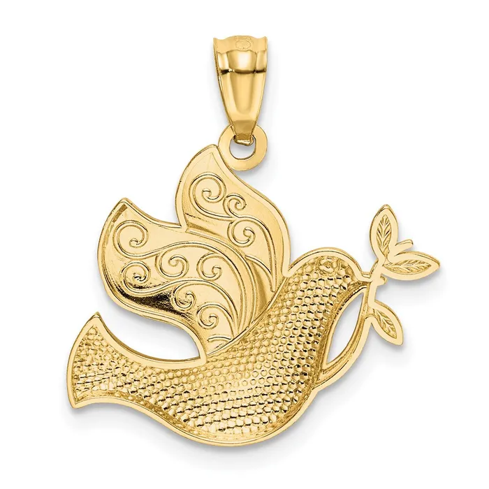 TreasureFineJewelers PreStyled Sets 14k Yellow Gold Rhodium wRhodium Peace Dove Pendant