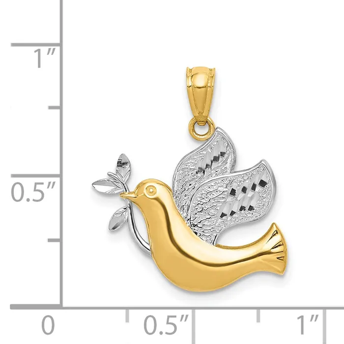 TreasureFineJewelers PreStyled Sets 14k Yellow Gold Rhodium wRhodium Peace Dove Pendant