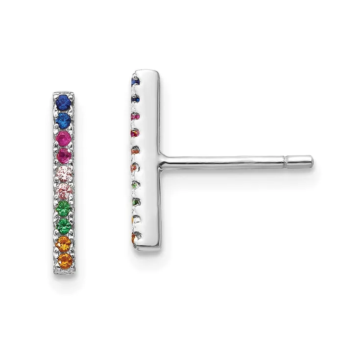 TreasureFineJewelers Prizma Sterling Silver Rhodiumplated Colorful CZ Bar Post Earrings Earrings