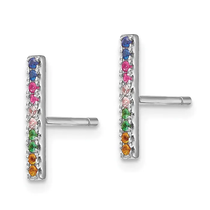 TreasureFineJewelers Prizma Sterling Silver Rhodiumplated Colorful CZ Bar Post Earrings Earrings
