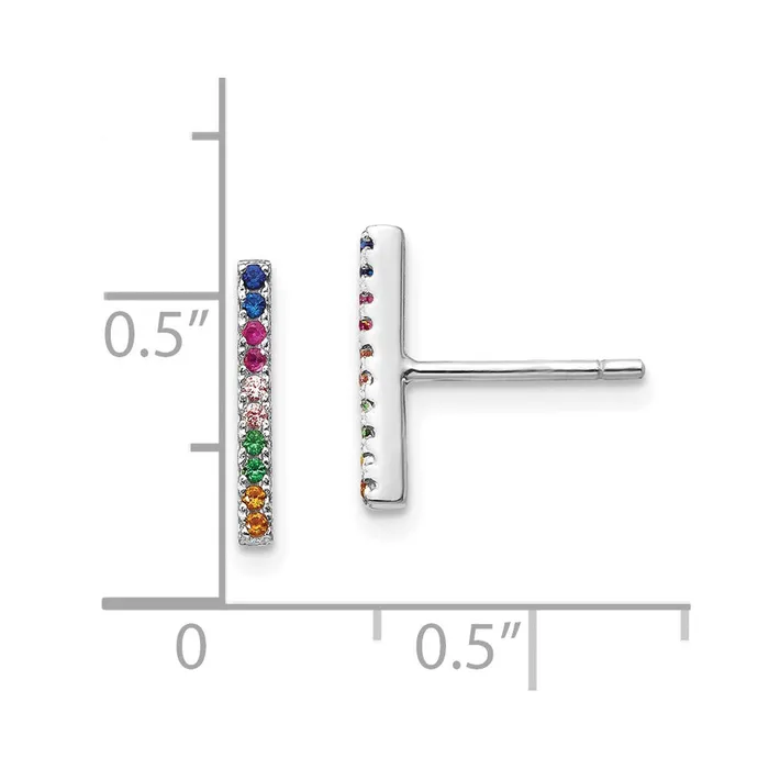 TreasureFineJewelers Prizma Sterling Silver Rhodiumplated Colorful CZ Bar Post Earrings Earrings