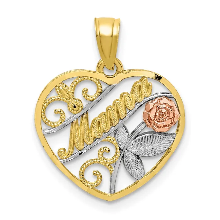 TreasureFineJewelers Rings 10K TwoTone WWhite Rhodium DC MAMA Pendant