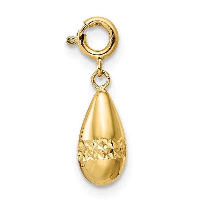 TreasureFineJewelers Rings 14K Polished Diamondcut Teardrop w Spring Ring Clasp Charm TreasureFineJewelers Rings 14K Polished Diamondcut Teardrop w Spring Ring Clasp Charm
