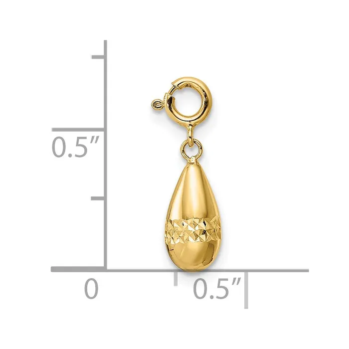 TreasureFineJewelers Rings 14K Polished Diamondcut Teardrop w Spring Ring Clasp Charm