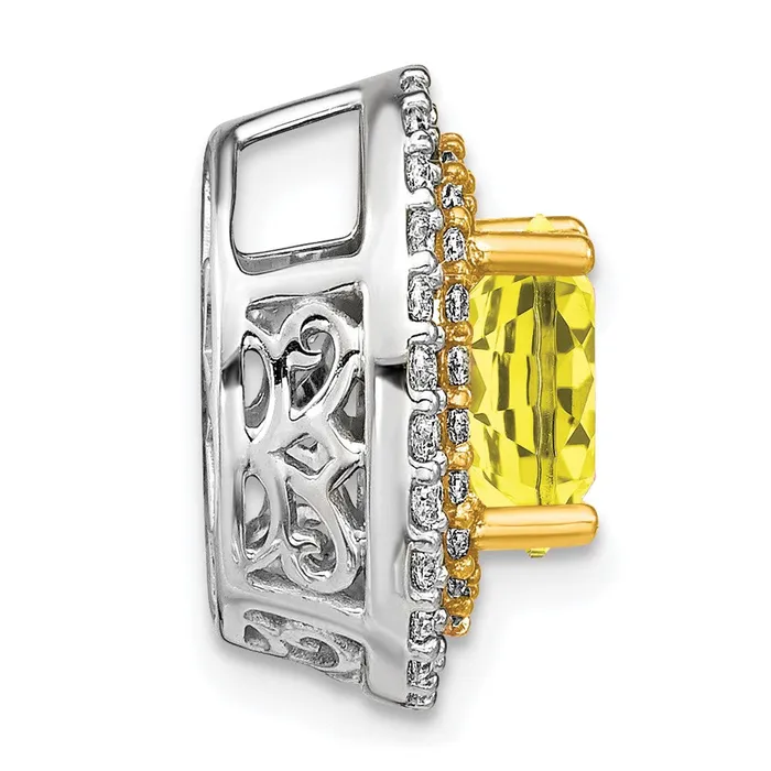TreasureFineJewelers Rings 14k TwoTone Lab Grown Diamond Created Yellow Sapphire Pendant