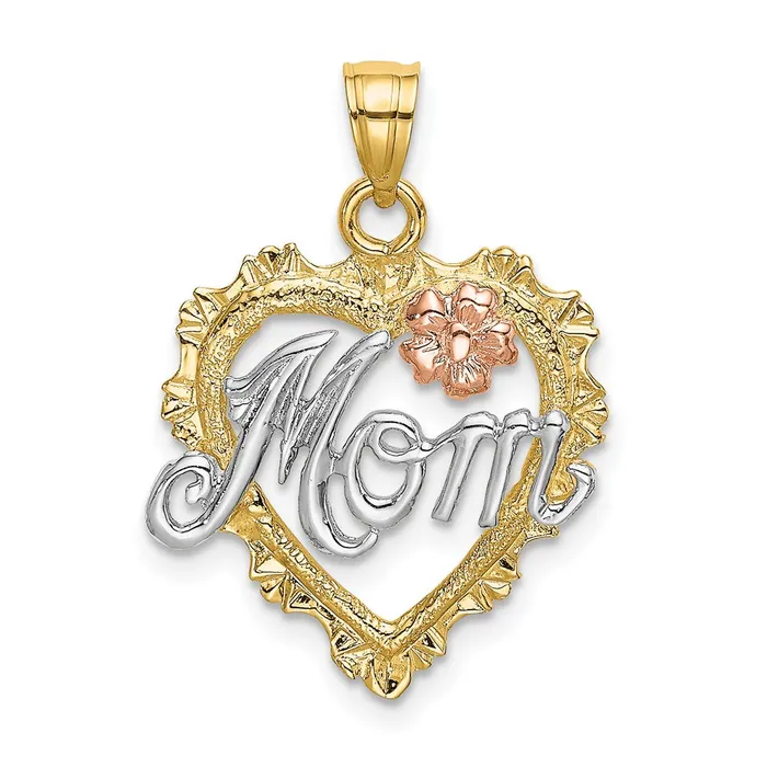 TreasureFineJewelers Rings 14k Twotone wWhite Rhodium MOM in Heart Charm TreasureFineJewelers Rings 14k Twotone wWhite Rhodium MOM in Heart Charm