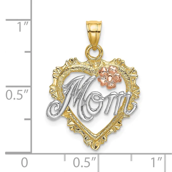 TreasureFineJewelers Rings 14k Twotone wWhite Rhodium MOM in Heart Charm