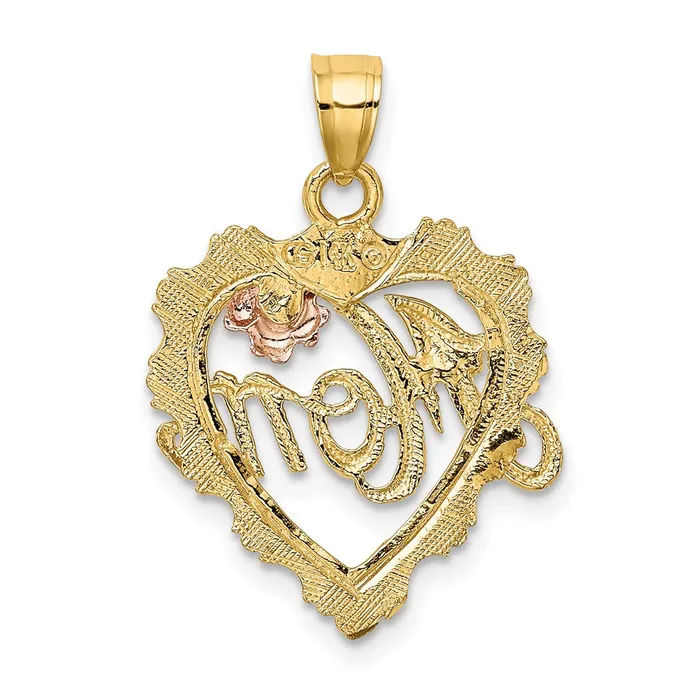 TreasureFineJewelers Rings 14k Twotone wWhite Rhodium MOM in Heart Charm