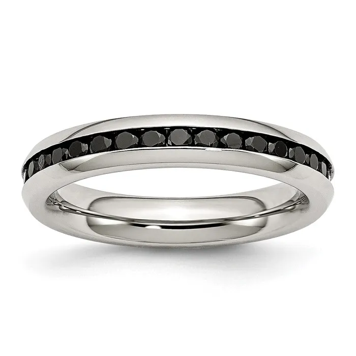 TreasureFineJewelers Rings Stainless Steel Polished 4mm Black CZ Ring