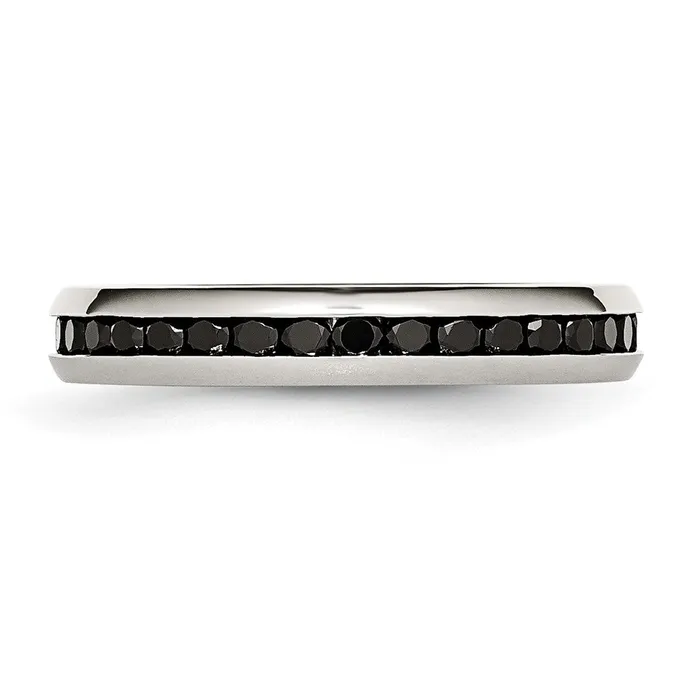 TreasureFineJewelers Rings Stainless Steel Polished 4mm Black CZ Ring