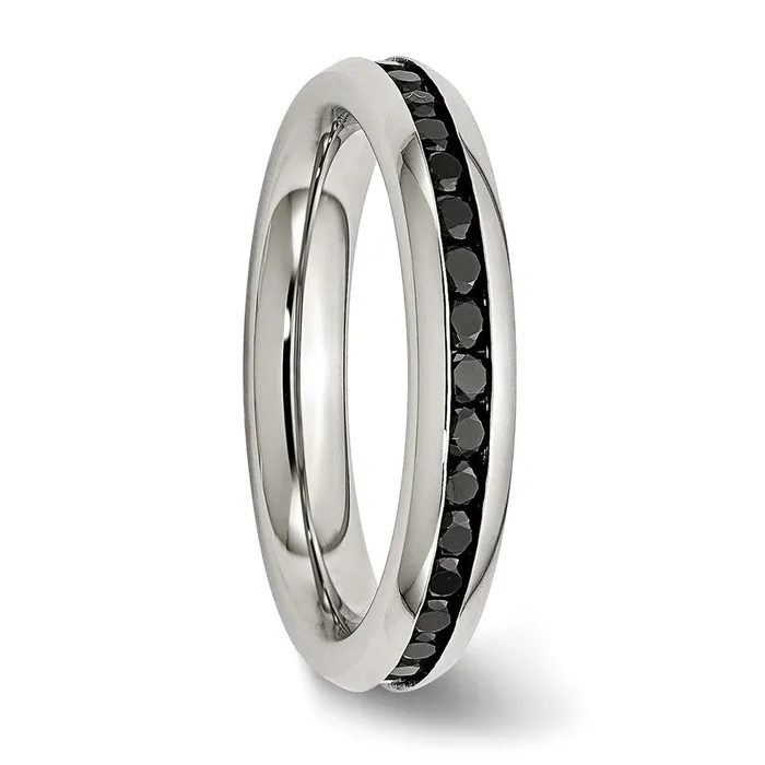 TreasureFineJewelers Rings Stainless Steel Polished 4mm Black CZ Ring
