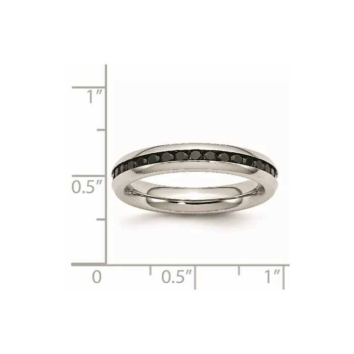 TreasureFineJewelers Rings Stainless Steel Polished 4mm Black CZ Ring