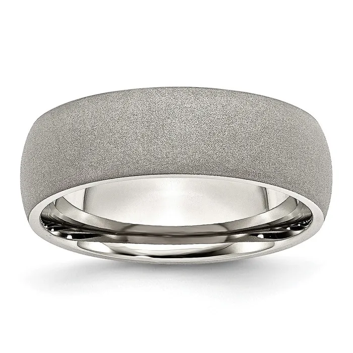 TreasureFineJewelers Rings Stainless Steel Polished wStone Finish 7mm Band